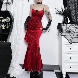 Sexy Ruffled Maxi Gothic Dress