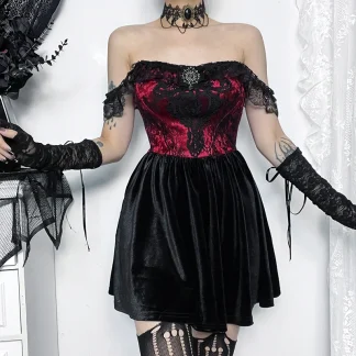 Off-shoulder Lace A-line Gothic Dress